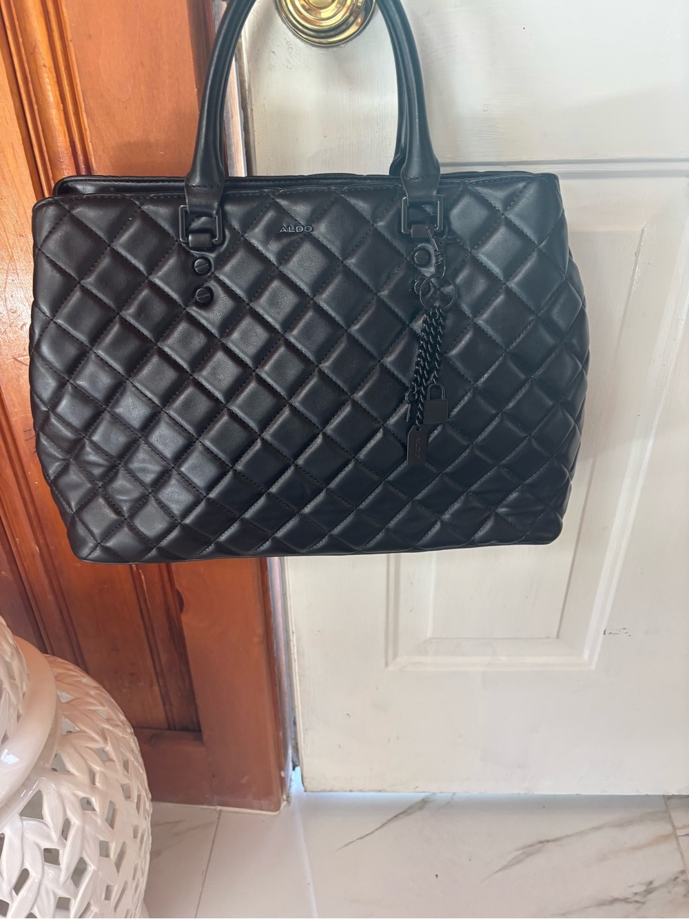 ALDO Black Quilted Satchel with Chain Tassel